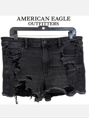 American Eagle Charcoal Black Hi Rise Shortie Jean Shorts - Size 14 Womens High